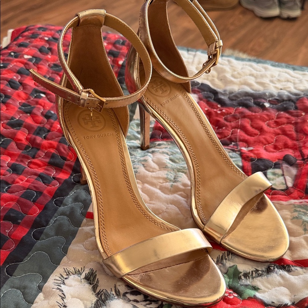 Tory Burch Metallic Gold Ankle-Strap Stiletto Heels